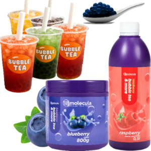 Molecula Bubble Tea Mini Set 1x Fruchtperlen Blaubeere 1x Sirup Himbeere Becher Strohhalme Popping Boba