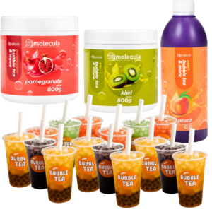 Bubble Tea Set - Kiwi und Granatapfel, Pfirsichsirup, Tassen und Strohhalme