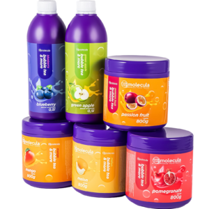 Bubble Tea Set - Melone, Granatapfel, Passionsfrucht, Mangokugeln, Beerensirup, Apfel, Tassen und Strohhalme