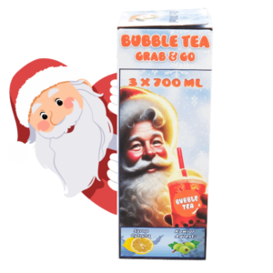 Grab&Go Weihnachtsset - Stachelbeere Fruchtperlen, Zitrone Sirup, 3x Strohhalme und Becher